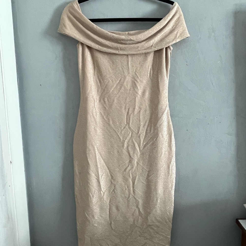 Gold off shoulder bodycon dress